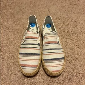 Esprit Striped Canvas Espadrille Slip-Ons in Cream, Blue & Brown